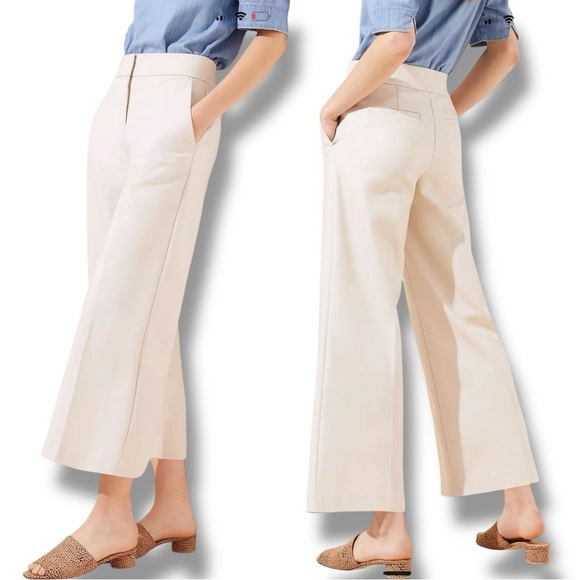 Ann Taylor LOFT Size 6 Peachy Pink Cropped Wide Leg Riviera Pants Cotton-Rayon - Picture 7 of 7